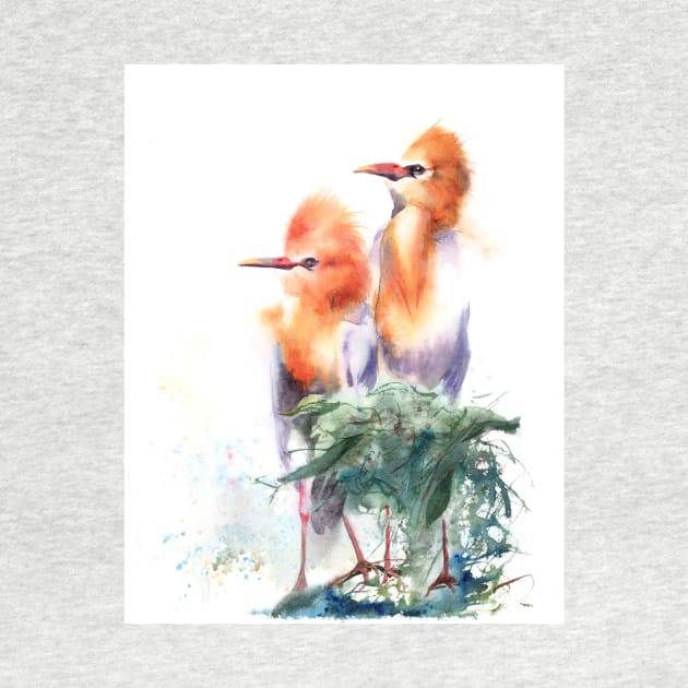 Watercolor Cattle Egret Print by PaintsPassion